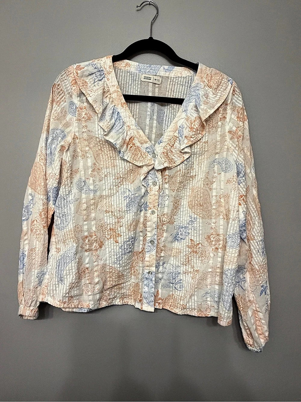 Springfield Floral Ruffle Blouse in Cream, Orange, Blue